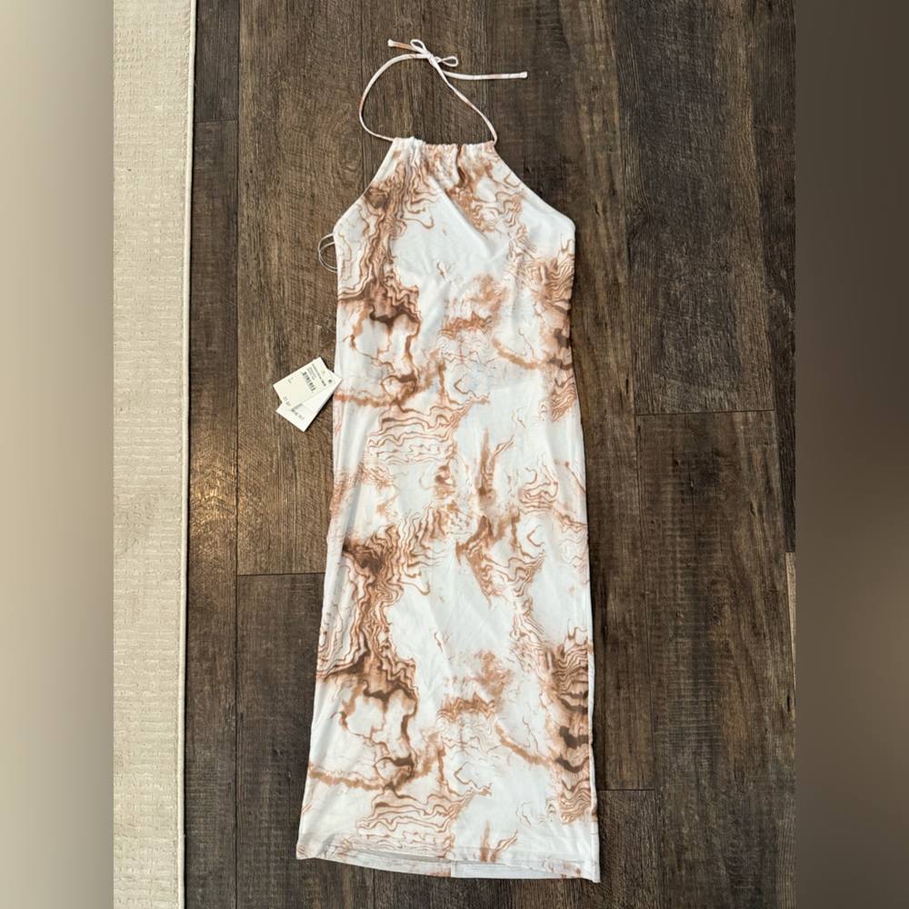 White and Brown Marble Print Dress